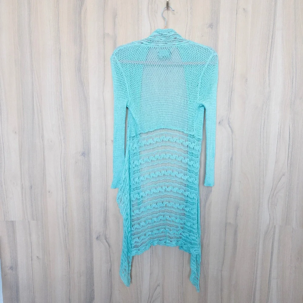 Cynthia Rowley Crochet Open Knit Cardigan‎ Small Turquoise Mermaid Boho Coastal